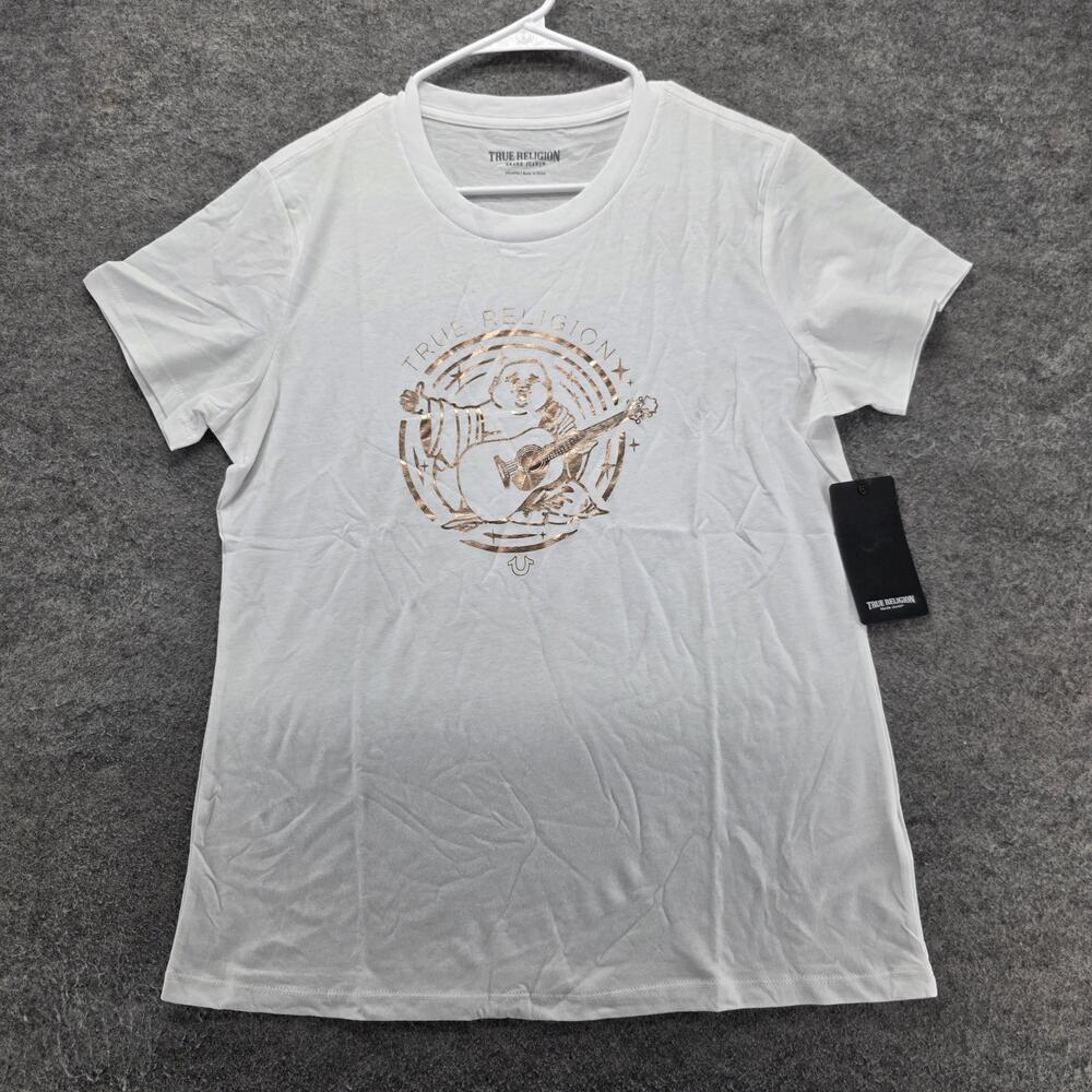 True Religion Shirt Womens 2XL White Short Sleeve Crewneck Buddha Foil Tagless